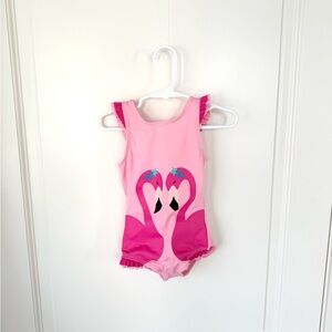 Hanna Andersson Pink Flamingos One Piece Swimsuit Ruffles 2T 85cm